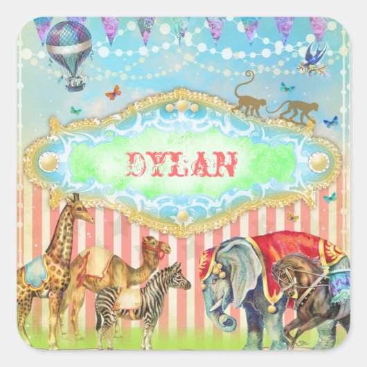 GC Magical Doe mee met het Circus  Blauw Vierkante Sticker (Voorkant)