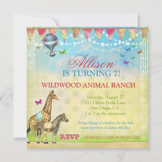 GC Magical Doe mee met het Circus Stripes Invite Kaart (Achterkant)