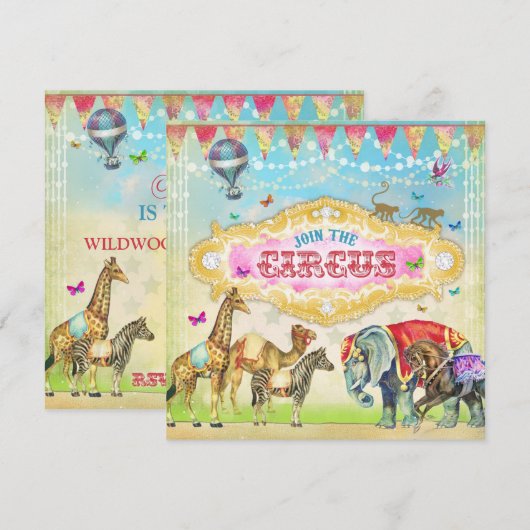 GC Magical Join the Circus  Girl Invite Kaart (Voorkant / Achterkant)