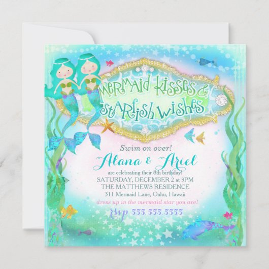 GC Magical Twins Mermaid Invitation Kaart (Voorkant)