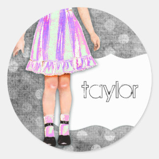 GC | Meisje Meisje Doll Funky Paarse Ronde Sticker