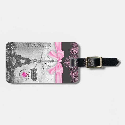 GC Pink Bow Paris Frankrijk Frankrijk Eiffel Bagagelabel (Voorkant horizontaal)