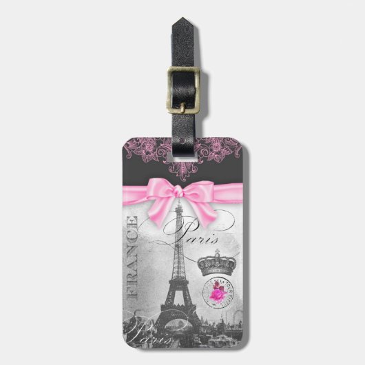 GC  Pink Bow Paris Frankrijk Frankrijk Eiffel Bagagelabel (Voorkant verticaal)