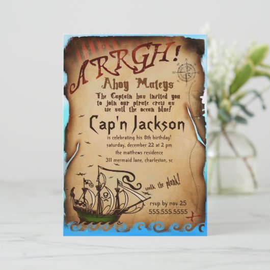 GC Pirate Verjaardagsfeestuitnodiging Kaart (Staand voorkant)