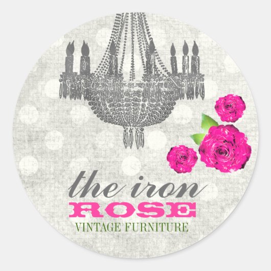 GC Roze en grijze  Stippen Roos Ronde Sticker (Voorkant)