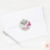 GC Roze en grijze  Stippen Roos Ronde Sticker (Envelop)