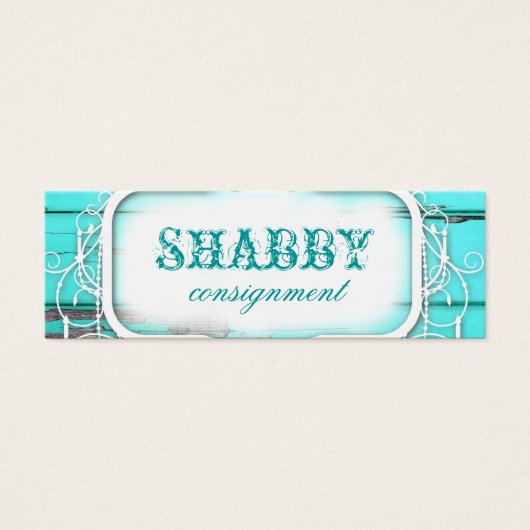 GC Shabby  Aqua Wood Prijs Label Mini Visitekaartjes (Voorkant)