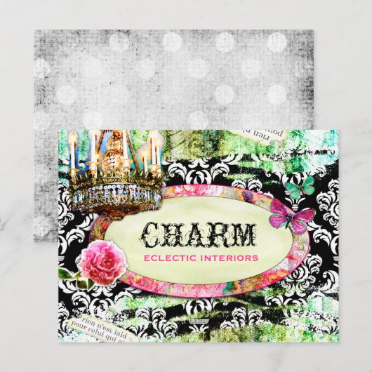 GC Shabby  Charm Black Damask Briefkaart (Voorkant / Achterkant)