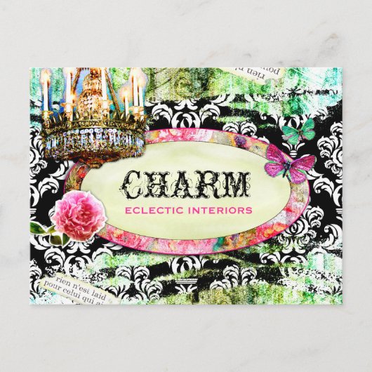 GC Shabby  Charm Black Damask Briefkaart (Voorkant)