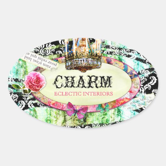 GC | Shabby  Charm - Black Damask Ovale Sticker (Voorkant)