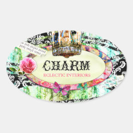 GC | Shabby Charm - Black Damask Ovale Sticker