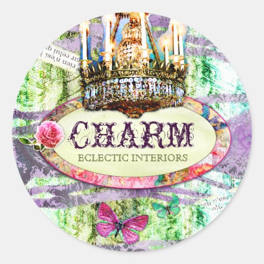 GC | Shabby  Charm - Paarse Damask Ronde Sticker (Voorkant)
