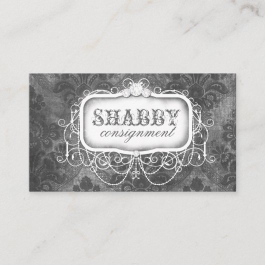 GC Shabby Grey Damask Visitekaartje (Voorkant)