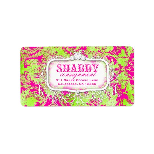 GC Shabby Roze en Limoen Damask Label (Voorkant)