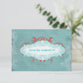 GC | Tantalizing Turquoise Red "Aged" | Goud RSVP Kaartje (Staand voorkant)