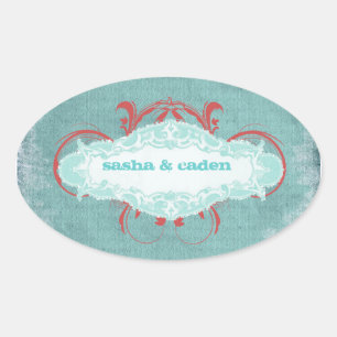 GC   Tantalizing Turquoise Red "Aged" Ovale Sticker