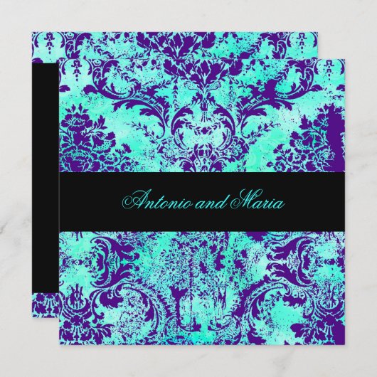 GC |  Turquoise en Paarse Damask Kaart (Voorkant / Achterkant)