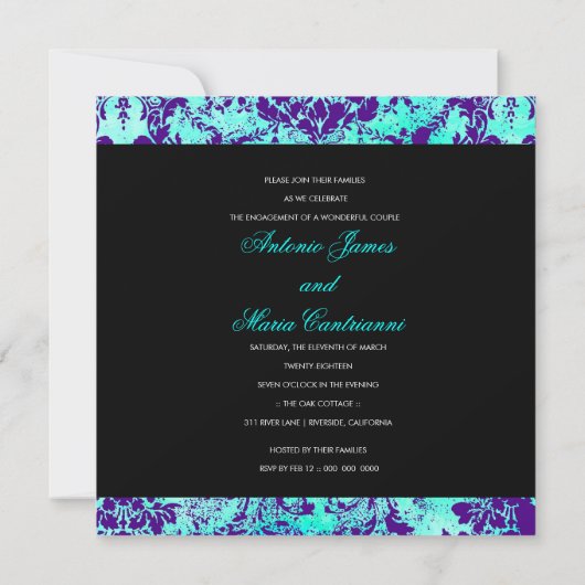 GC |  Turquoise en Paarse Damask Kaart (Achterkant)