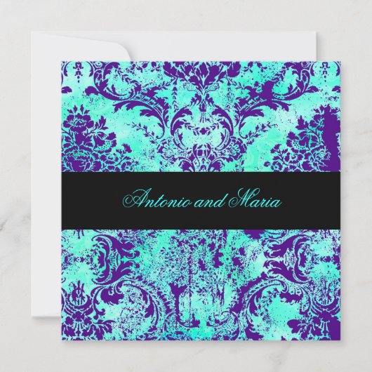 GC |  Turquoise en Paarse Damask Kaart (Voorkant)