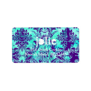 GC Turquoise & Paarse Damask Etiket