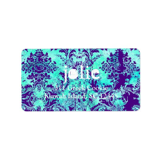 GC | Turquoise & Paarse Damask Etiket (Voorkant)