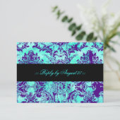 GC  Turquoise & Paarse Damask RSVP (Staand voorkant)