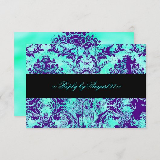 GC  Turquoise & Paarse Damask RSVP (Voorkant / Achterkant)