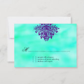 GC  Turquoise & Paarse Damask RSVP Kaartje (Achterkant)
