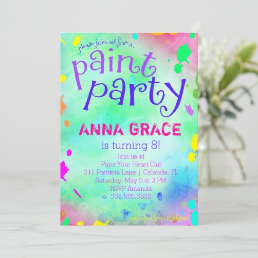 GC Verfpartij Birthday Kaart (Staand voorkant)