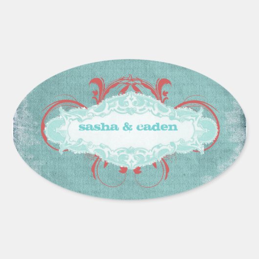 GC | Verleidelijk Turquoise Red "Aged" Ovale Sticker (Voorkant)
