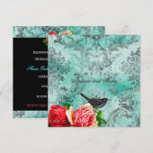 GC | vogel en Roos | Turquoise Damask Kaart (Voorkant / Achterkant)