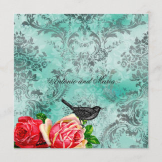 GC |  vogel en Roos | Turquoise Damask Kaart