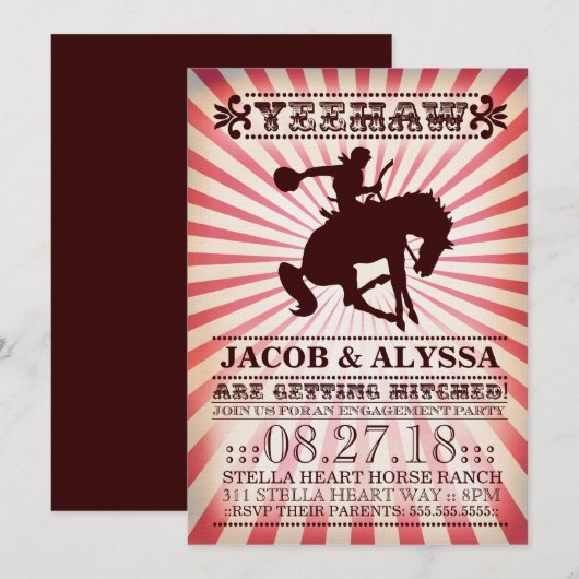 GC Yeehaw Rodeo Engagement Party Red Kaart (Voorkant / Achterkant)