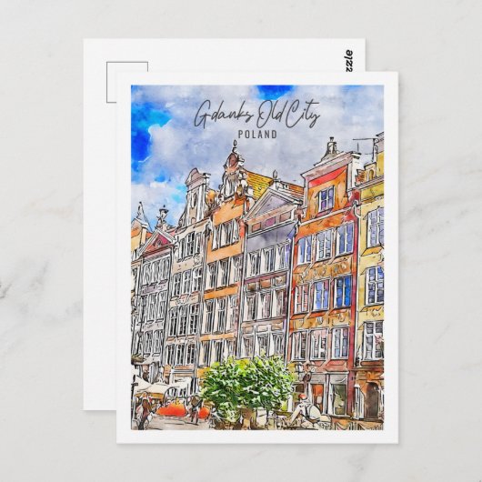 Gdanks Oude Stad Polen Reisplaats Waterverf Briefkaart (Voorkant / Achterkant)