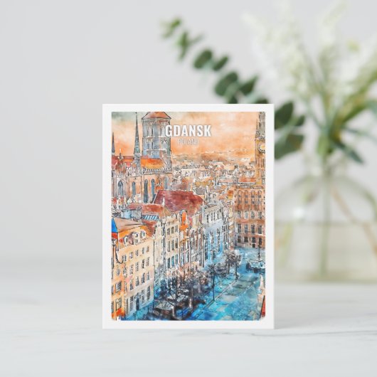 Gdansk Polen Beroemde reis Waterverf schets Briefkaart (Staand voorkant)