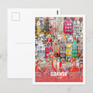Gdansk Polen Beroemde reis Waterverf schets Briefkaart