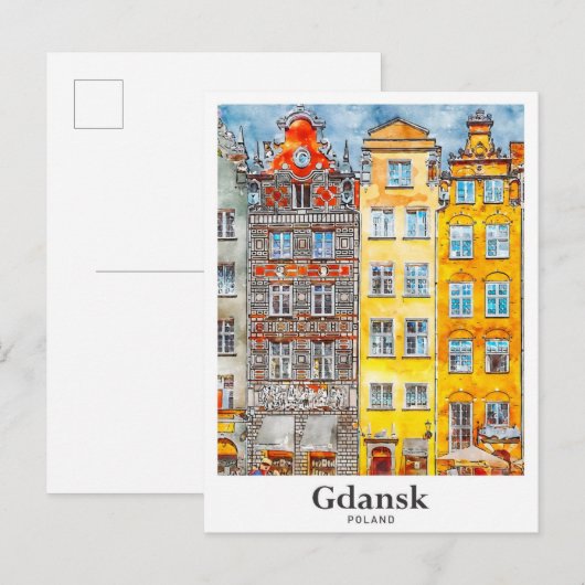 Gdansk Polen Reizen Waterverf Hand getekend Briefkaart (Voorkant / Achterkant)