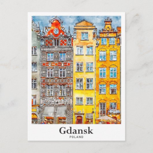 Gdansk Polen Reizen Waterverf Hand getekend Briefkaart (Voorkant)