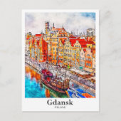 Gdansk Polen Reizen Waterverf Hand getekend Briefkaart (Voorkant)
