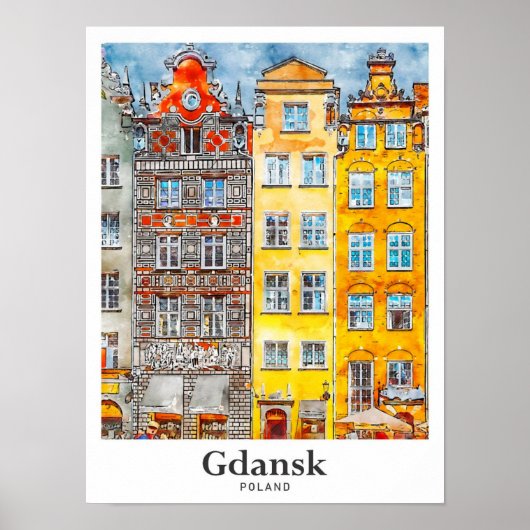 Gdansk Polen Reizen Waterverf Hand getekend Poster (Voorkant)