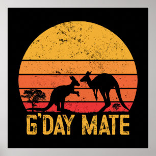 G'day Mate! Retro Australian Kangaroos Poster