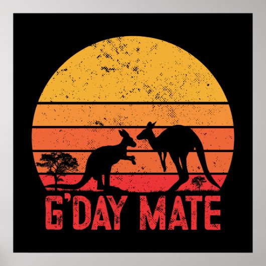 G'day Mate! Retro  Australian Kangaroos Poster (Voorkant)