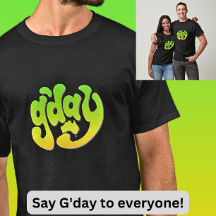 G'DAY met Australië Kaart Groen Goud op Donker T-shirt