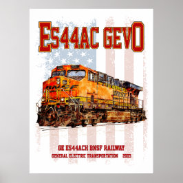 GE ES44AC GEVO-locomotief en Amerikaanse vlag Poster