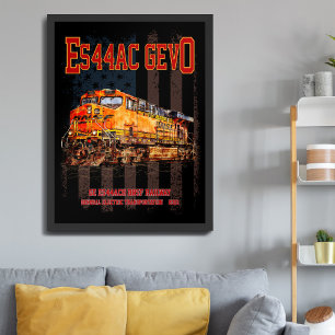 GE ES44AC GEVO-locomotief en Amerikaanse vlag Poster