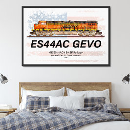 GE ES44AC GEVO-locomotief en Amerikaanse vlag Poster