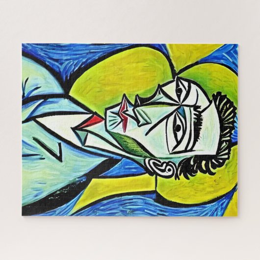 Geabstraheerd Blauw en Geel Man Legpuzzel (Horizontaal)