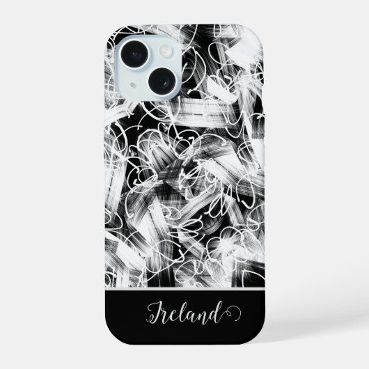 Geabstraheerd zwart-wit iPhone 15 case (Achterkant)