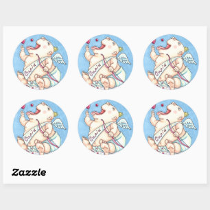 GEADDICEERD OM VAN FUNNY BABY CUPID, CHOCOLATE SNO RONDE STICKER
