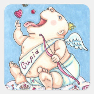 GEADDICEERD OM VAN FUNNY BABY CUPID, CHOCOLATE SNO VIERKANTE STICKER